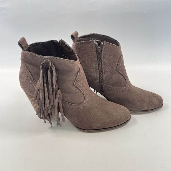 Steve Madden Ohio Western Ankle Booties Fringe Taupe Suede Heeled Women's 8.5 - Picture 1 of 9